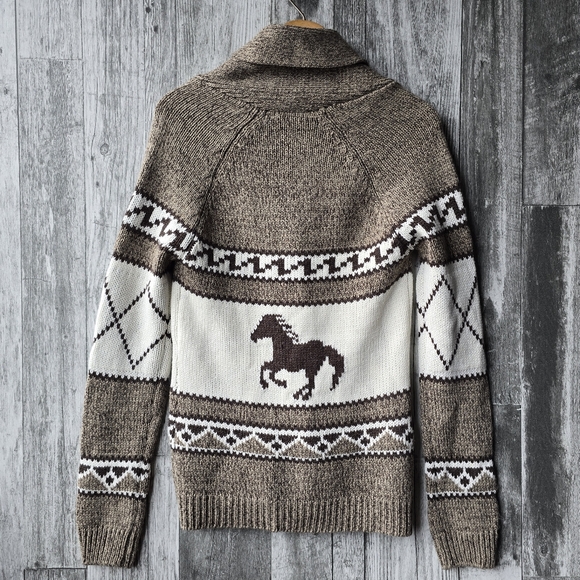Bluenotes Horses Equestrian Acrylic Cardigan Sweater Tan Brown Medium - Picture 5 of 8